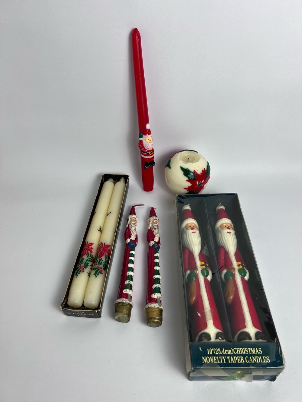VTG Lot of Christmas Candles Tapers Santa Claus Poinsettias